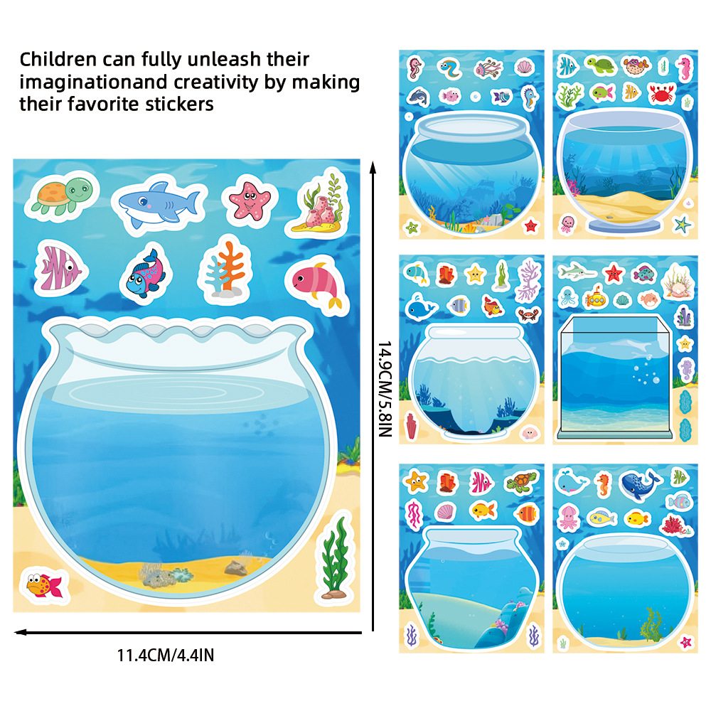 8/16 ورقة ملصقات ألغاز كرتونية - مراجعة Aquarium Fish Game وسعره